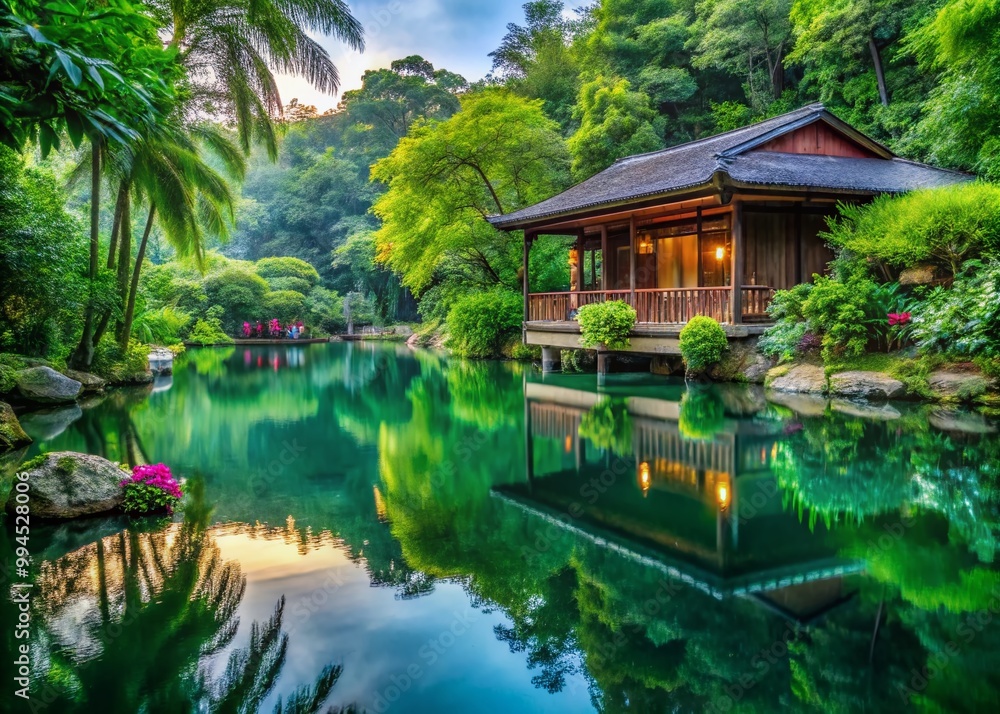 Tranquil Water Home Environment with Serene Reflections and Lush Greenery for Relaxation and Peace Tranquil Water Home Environment with Serene Reflections and Lush Greenery for Relaxation and Peace