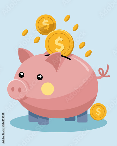 A piggy bank gradually filling up with coins to represent the growth of savings.. Vector illustration