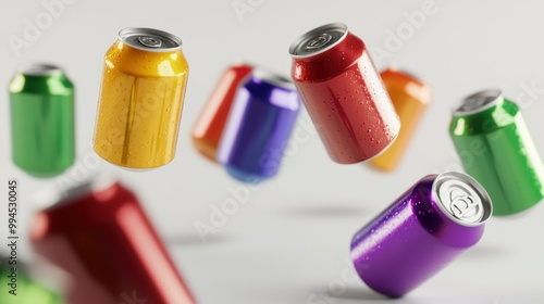 Multicolored Aluminum Cans Floating in Air photo