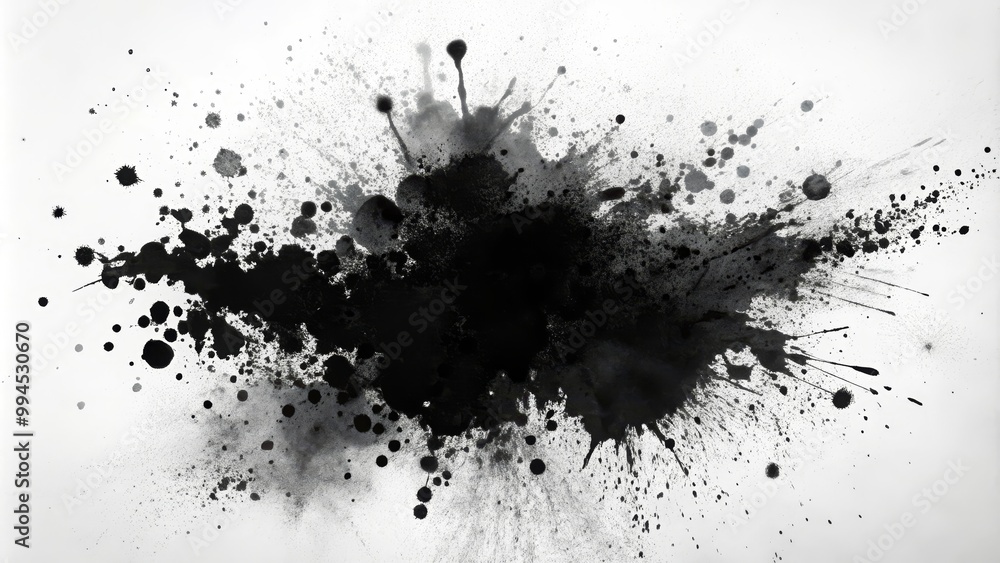 Black ink is exploding on white background creating an abstract shape Black ink is exploding on white background creating an abstract shape