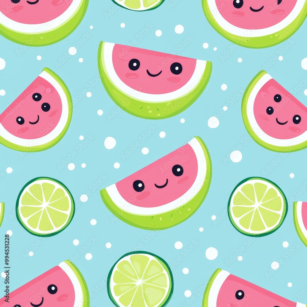 A cute pattern for kids using watermelons and limes for summer A cute pattern for kids using watermelons and limes for summer