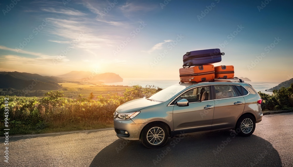 Car with luggage on the roof ready for summer vacation Car with luggage on the roof ready for summer vacation
