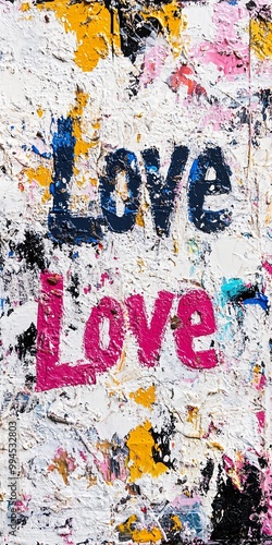 Wallpaper Mural Acryllic Love Text written with thick brush acryl colors on canvas Torontodigital.ca
