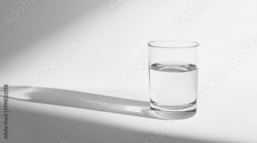 A Glass of Water with a Shadow on a White Surface photo