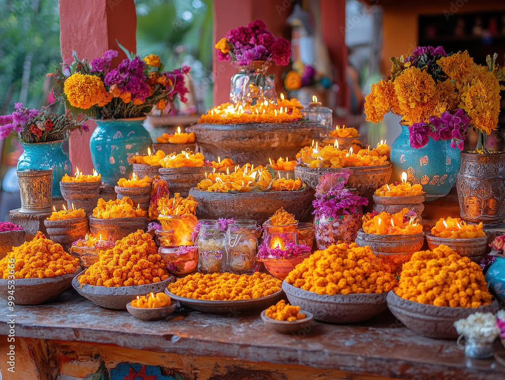 Traditional Day of the Dead offerings photos showcasing items placed on ...