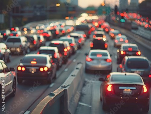 Aerial view of gridlocked traffic on a highway, showing frustration and congestion during rush hour.