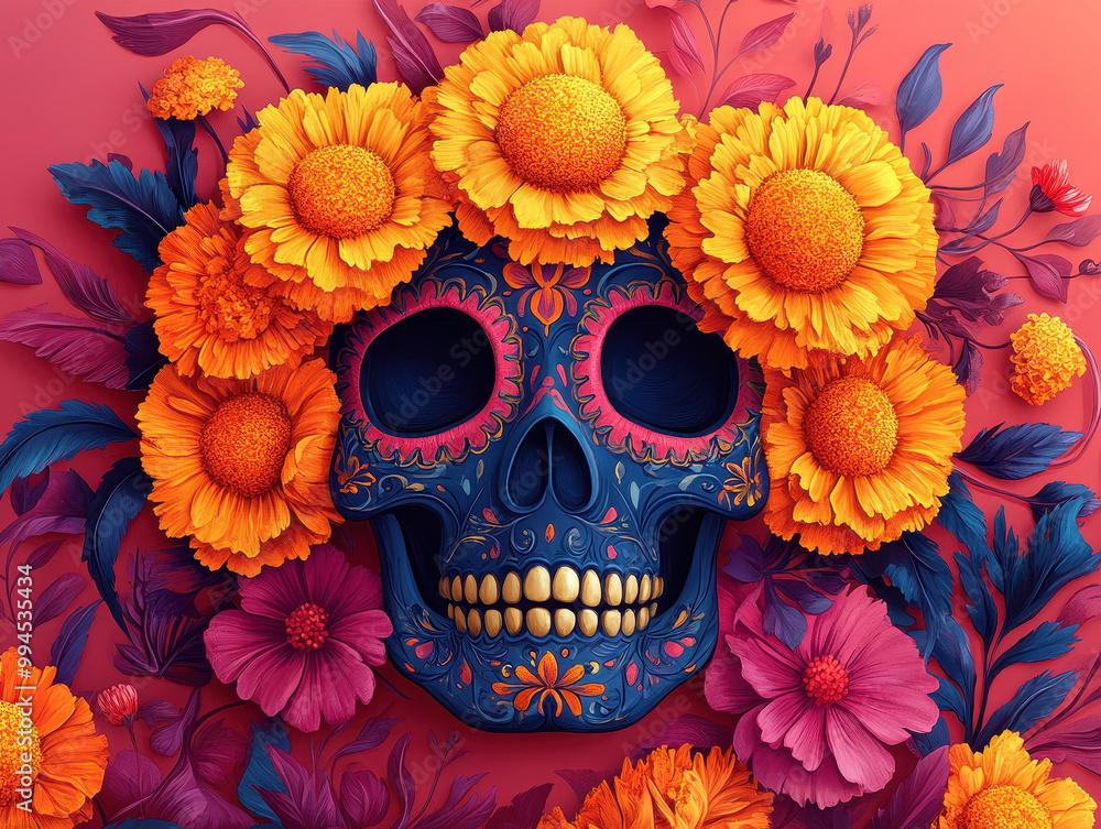 Vibrant Day of the Dead marigold decorations illustrations featuring creative uses of this traditional flower Vibrant Day of the Dead marigold decorations illustrations featuring creative uses of this traditional flower