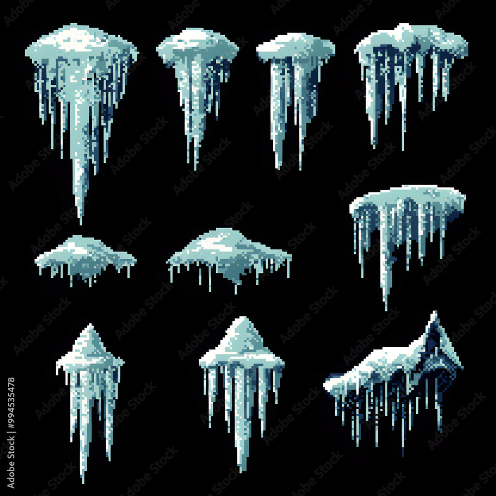 Pixel art icicle set