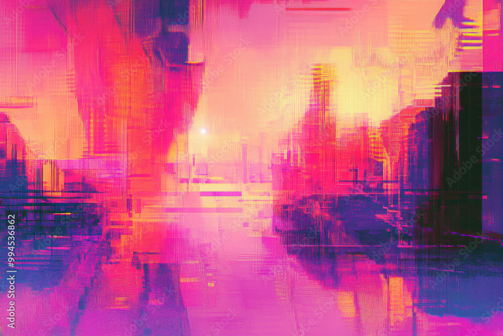 Pixelate Rave Abstract digital motion glitch art distorted background with pink, blue ...
