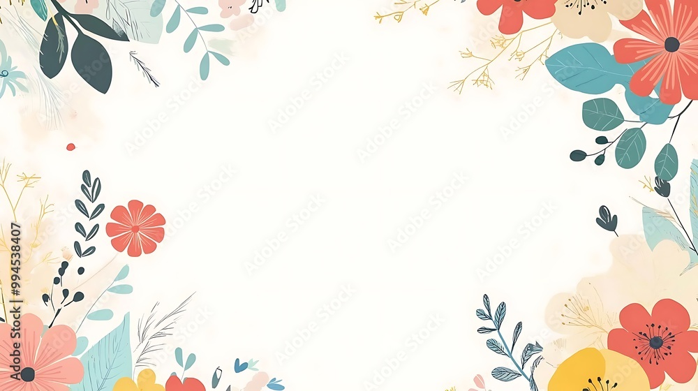 Floral border frame with white background for invitation, greeting card, or social media post Floral border frame with white background for invitation, greeting card, or social media post