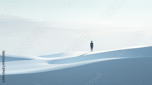 Solitary Figure Standing on a Snow-Covered Hill