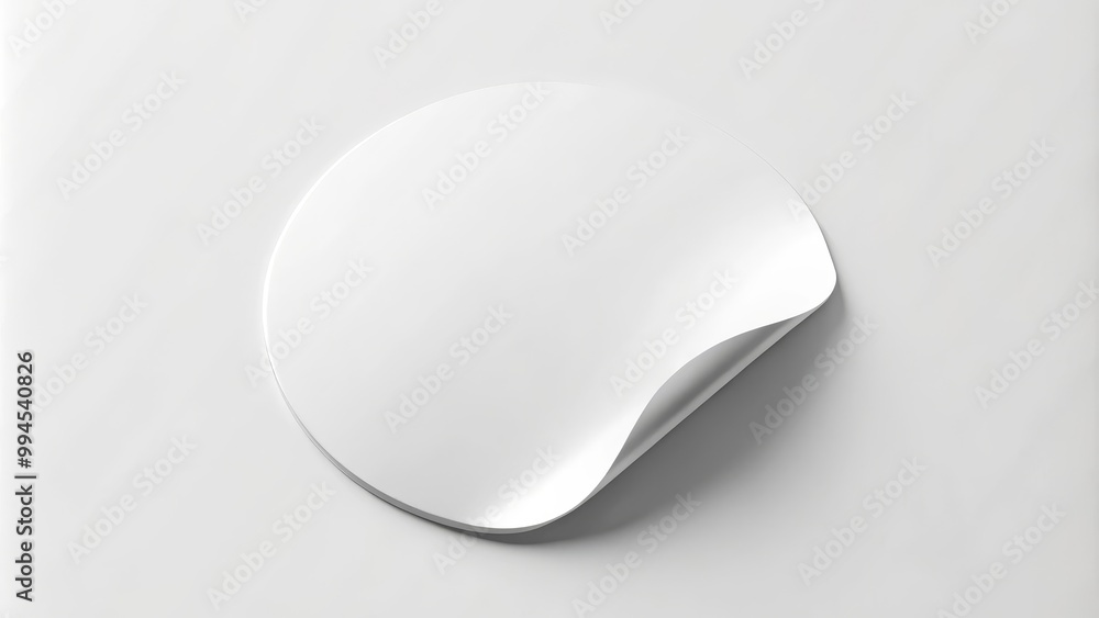 Round blank white sticker is peeling off a white background Round blank white sticker is peeling off a white background