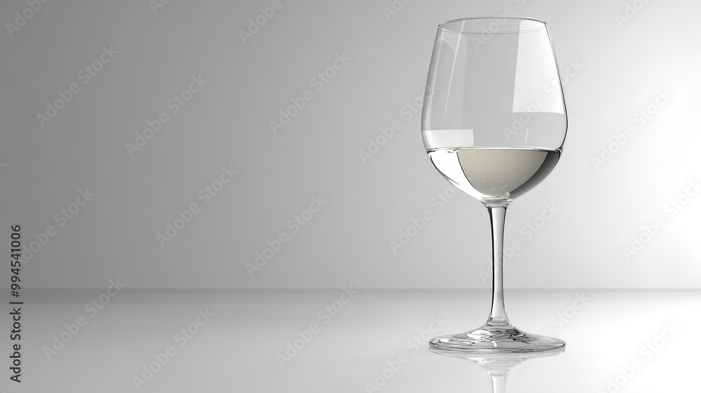 A Single Wine Glass with a Small Amount of White Wine on a White Background A Single Wine Glass with a Small Amount of White Wine on a White Background