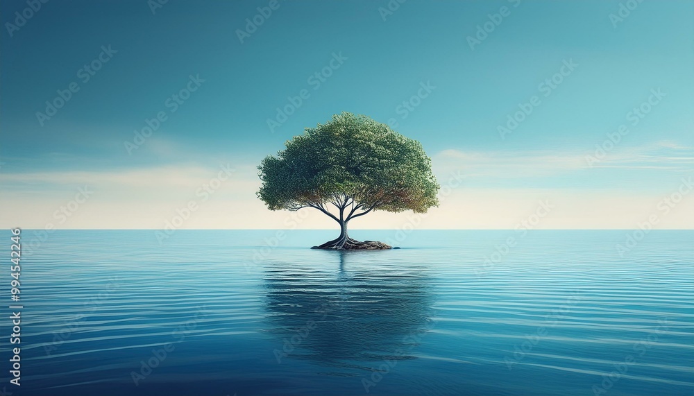 Lonely tree by the calm blue sea. Lonely tree by the calm blue sea.