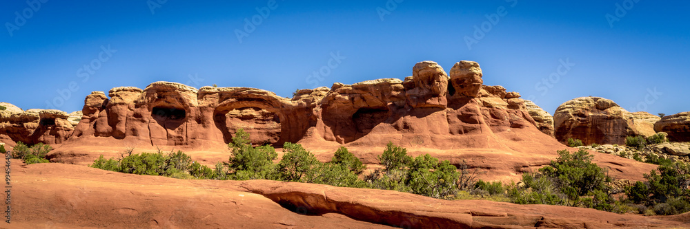 Panorama of Tapestry Arch in Arches National Park. Tapestry Arch in Arches National Park is a stunning sandstone formation characterized by its unique shape. 