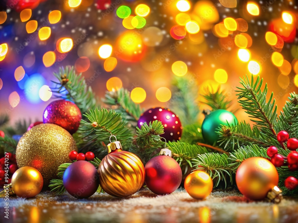 Vibrant and Colorful Christmas Abstract Background with Bokeh Lights and Festive Elements for Design Vibrant and Colorful Christmas Abstract Background with Bokeh Lights and Festive Elements for Design