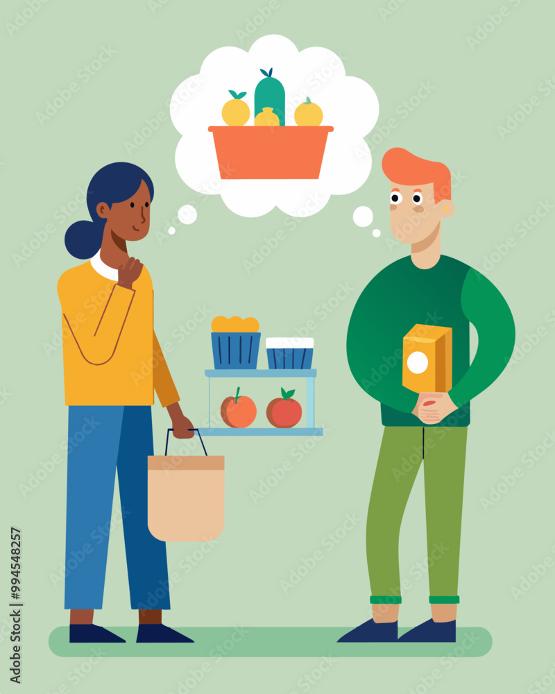 A person trying to justify buying bulk items at the grocery store even though it means spending more money upfront.. Vector illustration A person trying to justify buying bulk items at the grocery store even though it means spending more money upfront.. Vector illustration