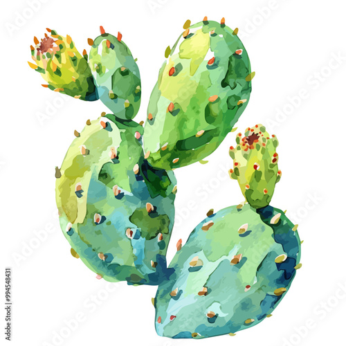 Watercolor illustration of prickly pear, isolated on a white background, and prickly pear vector