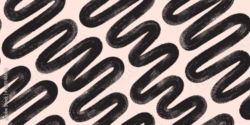 Hand drawn bold brush wavy lines background. Curly curved strokes vector seamless pattern. Abstract organic lines