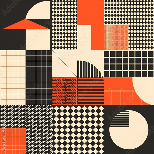 Abstract geometric vector art intricate houndstooth and plaid patterns rendered in a minimalist colorful style photo