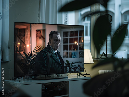 A suspenseful political thriller series on a television screen with a close-up view. photo