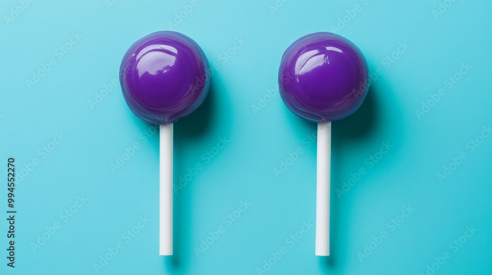 Isolated purple caramel lollipops on blue background. 3D rendering, Isolated purple caramel lollipops on blue background. 3D rendering,