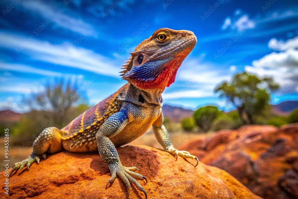 Vibrant Australian Dragon Lizard Posing on a Rock with Natural Background in Australia’s Outback