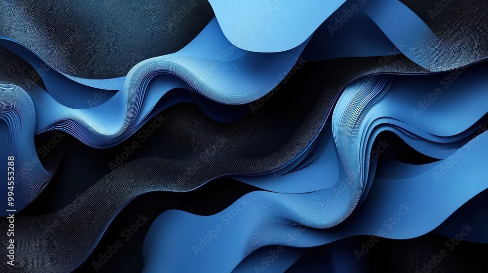A captivating abstract wave of blue and black fabric, creating a sense of movement and depth in a modern design. A captivating abstract wave of blue and black fabric, creating a sense of movement and depth in a modern design.
