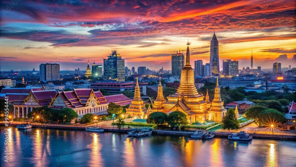 Fototapeta premium Vibrant Bangkok Thailand Wallpapers Featuring Temples, Cityscapes, and Nightlife Views for Design Use