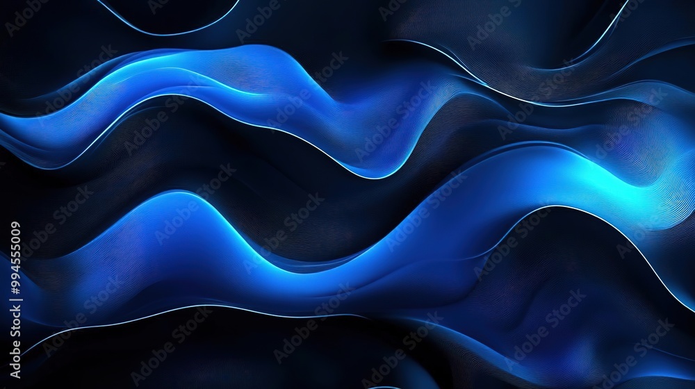 Obraz premium Abstract blue waves flowing gracefully against a dark background, creating a serene and calm atmosphere for modern design.