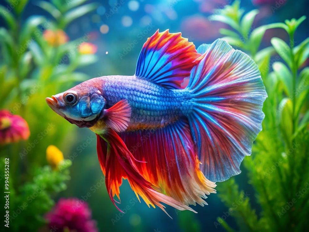 Vibrant Betta Fish Swimming Gracefully in a Colorful Underwater Background for Aquatic Decor Vibrant Betta Fish Swimming Gracefully in a Colorful Underwater Background for Aquatic Decor