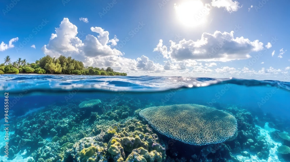 Fototapeta premium Vibrant Coral Reef Under Crystal Blue Ocean Waters