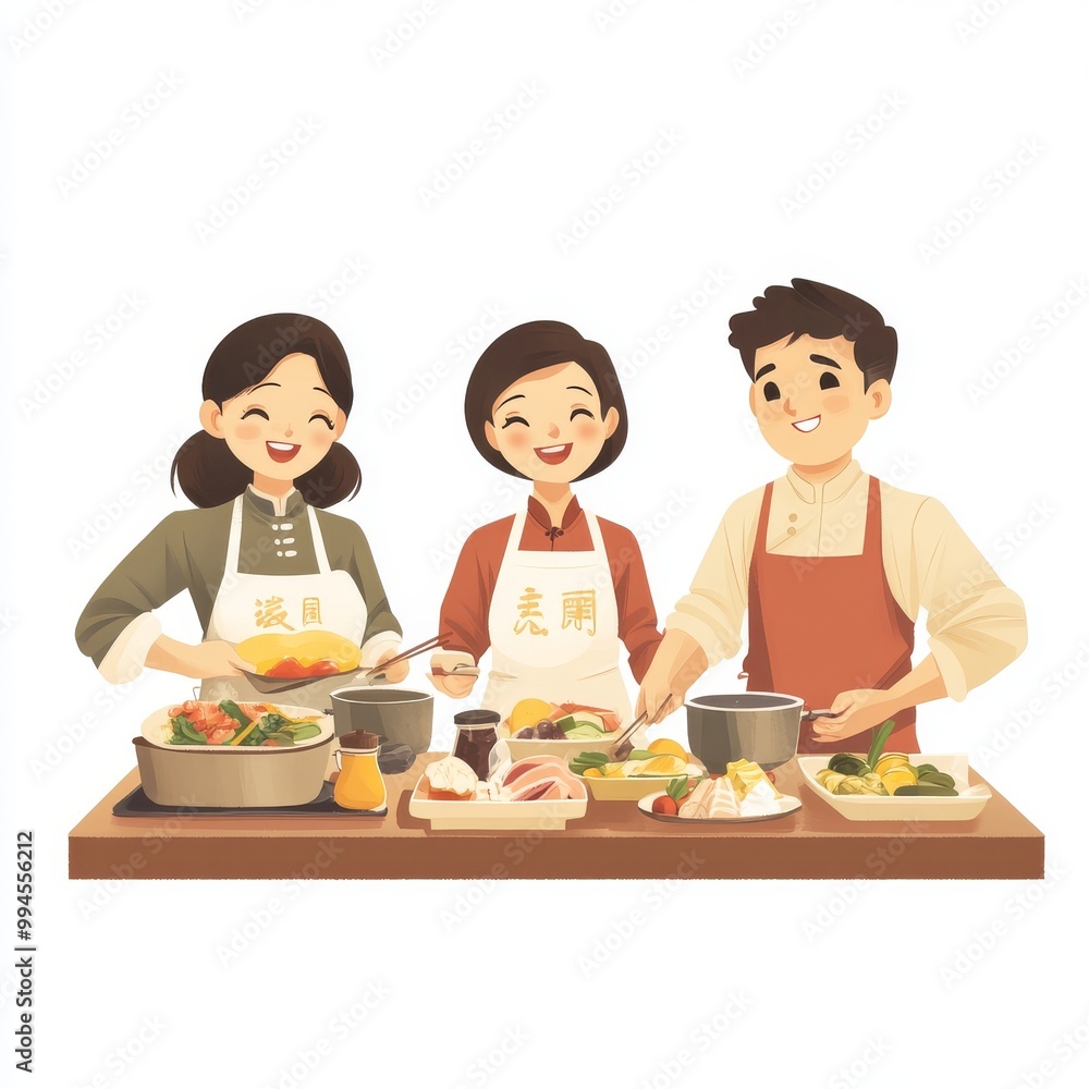 Chinese cooking class participants isolated on white background, flat design, PNG Chinese cooking class participants isolated on white background, flat design, PNG