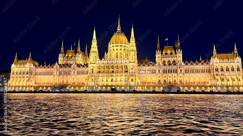 Fototapeta premium Hungarian Parliament Building illuminated at night in Budapest