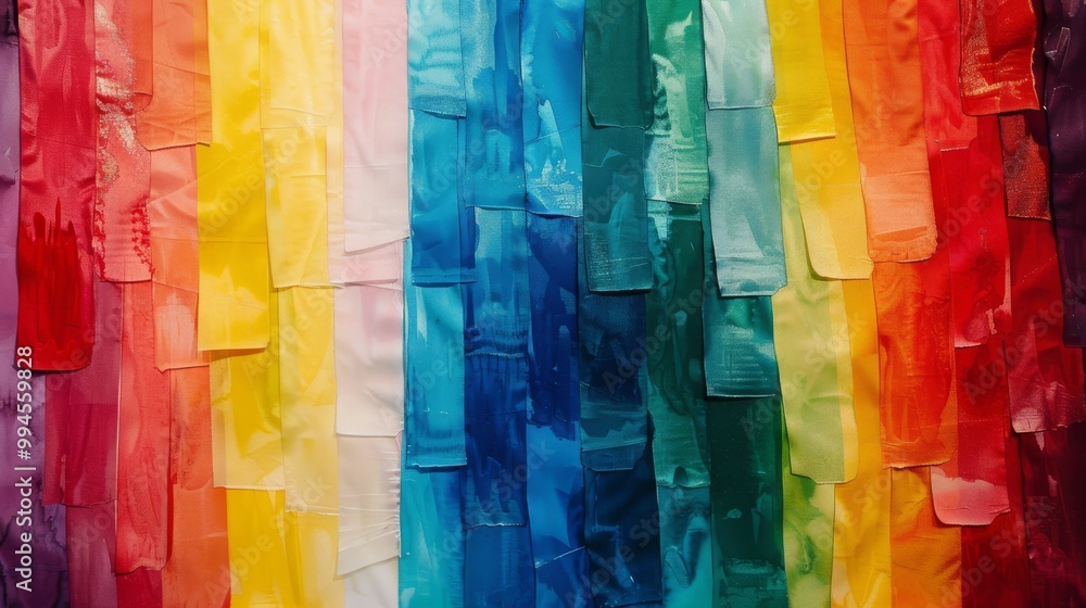 Naklejka premium A vibrant rainbow of colors created by a series of overlapping fabric strips.