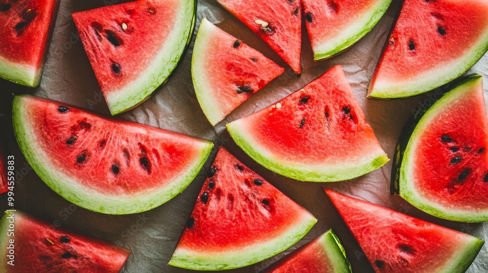 The fresh flesh and rind of a watermelon, revealing their juicy red color The fresh flesh and rind of a watermelon, revealing their juicy red color