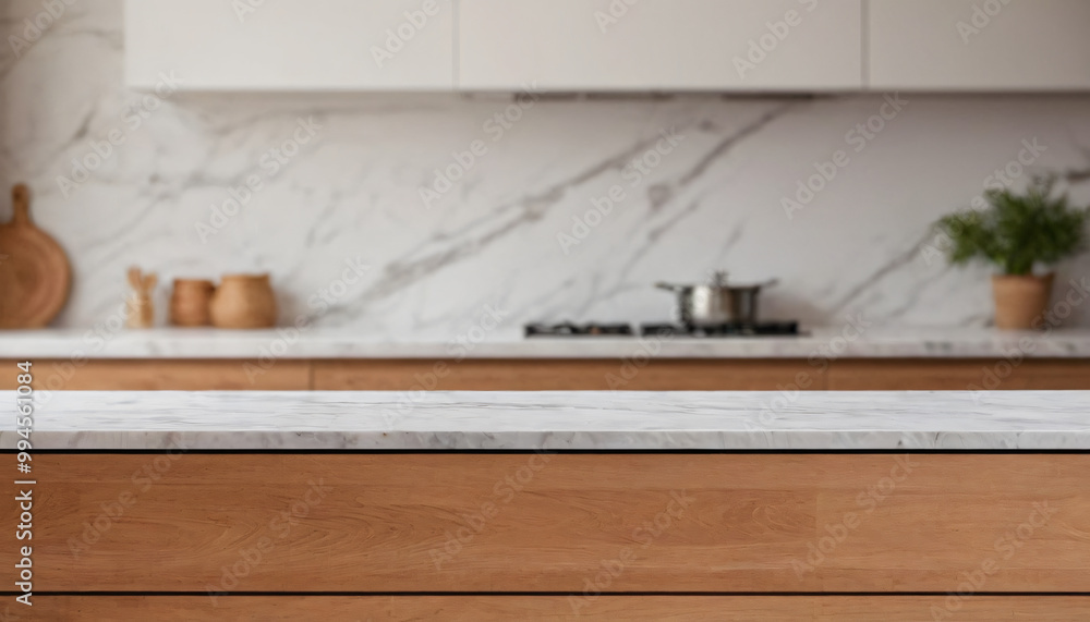 close-up of a marble dining table in the interior of a modern kitchen, empty space for text close-up of a marble dining table in the interior of a modern kitchen, empty space for text