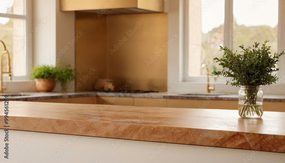 close-up of a marble dining table in the interior of a modern kitchen, empty space for text close-up of a marble dining table in the interior of a modern kitchen, empty space for text