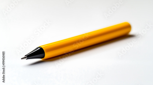 Bright yellow highlighter positioned on a pristine white surface, showcasing a sleek and minimalistic design perfect for creative and professional use