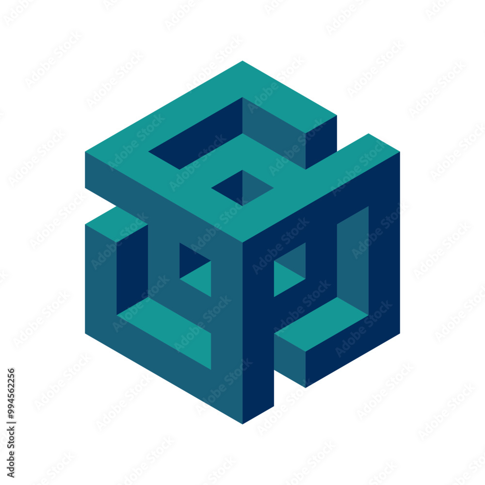 Fototapeta premium Cube logo, geometric vector design. Box logotype company, trendy techno emblem in isometric 3D style.