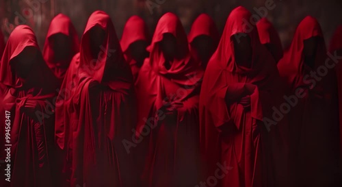 Mysterious Figures in Dark Red Robes, Hidden Faces