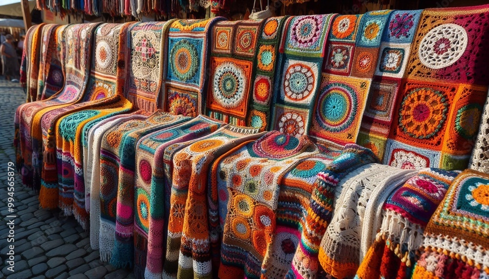 Fototapeta premium Gehäkelte Decken auf einem Markt