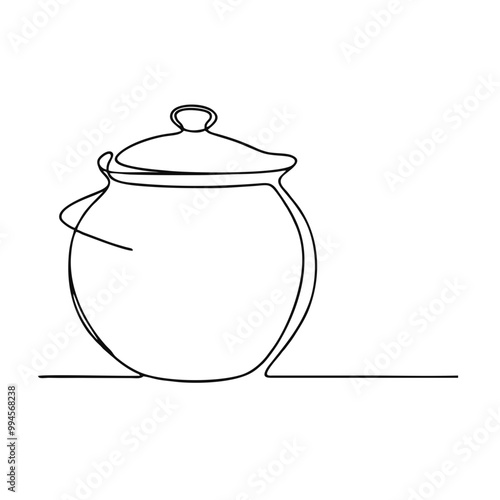 Pot. Icon. Vector drawing. One line art. A simple drawing of a continuous line of kitchen utensils, dishes.