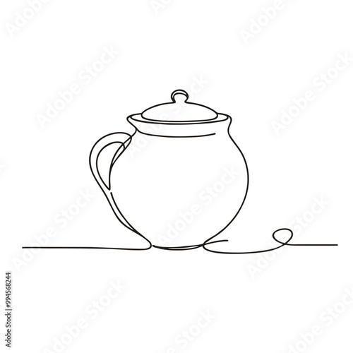 Pot. Icon. Vector drawing. One line art. A simple drawing of a continuous line of kitchen utensils, dishes.