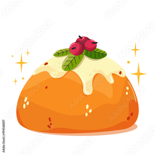 Italian panettone.  Traditional Italian Christmas pastries. Christmas cake. National sweet retro baked. Panettone sweet bread Merry Christmas holiday. Vector for stickers, ad, patterns, greeting card