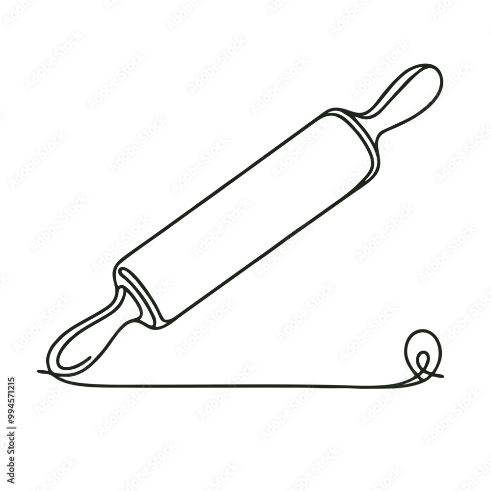 Rolling pin. Icon. Vector drawing. One line art. A simple drawing of a continuous line of kitchen utensils, dishes. Rolling pin. Icon. Vector drawing. One line art. A simple drawing of a continuous line of kitchen utensils, dishes.