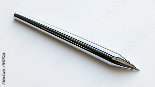 Steel Nail Centered on a Pristine White Background, Emphasizing Precision and Industrial Simplicity