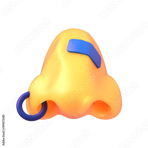 Nose vector 3D stylized icon with adhesive bandage and ring piercing. Acceptance damage, fortitude, strength, challenge. Sense of smell, odor. Nose Emoji. Vector illustration.