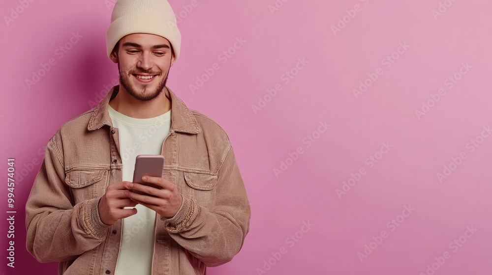 Man holds phone in hand. Man holds phone in hand.