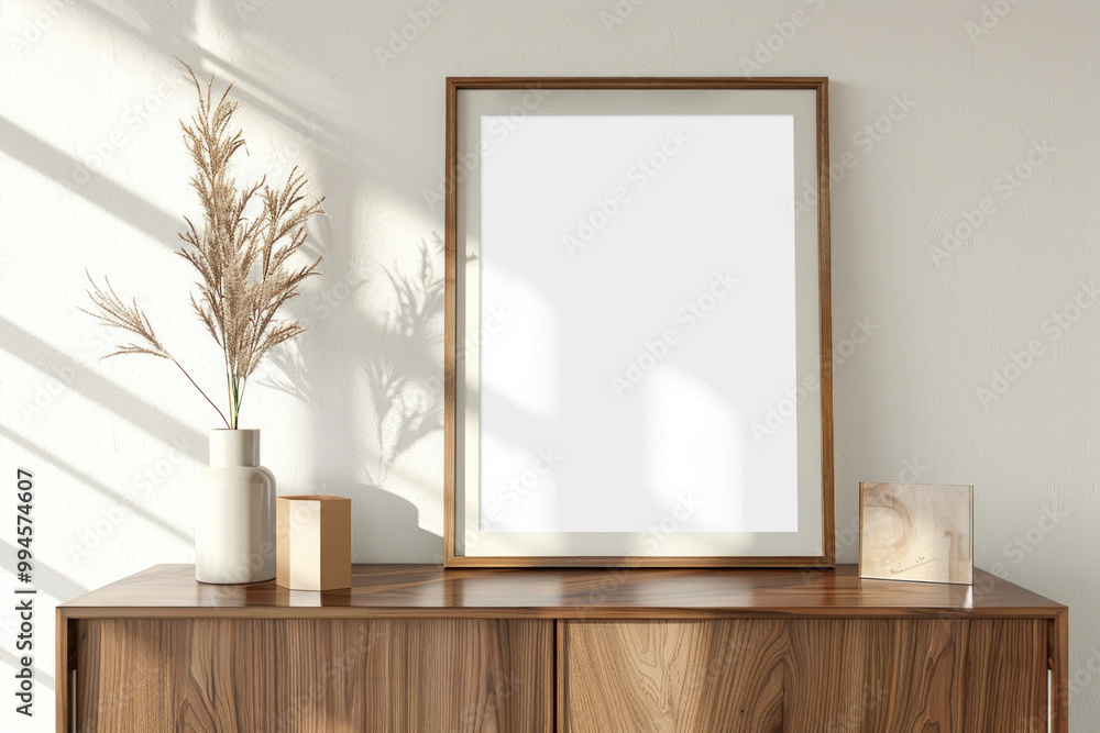Wooden photo frame mockup png living room interior, transparent design Wooden photo frame mockup png living room interior, transparent design